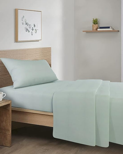 Comfort Spaces Cotton Flannel Breathable Warm Deep Pocket Sheets With Pillow Case Bedding, Twin, Solid Aqua, 3 Piece - LeafyLoom