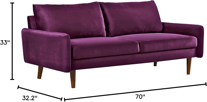 US Pride Furniture Kent Modern Velvet Sofa, Comfortable 3 Seater Couch for Living Rooms and Small Spaces, Ideal Studio Apartment Furniture with Sleek Design, Eggplant - LeafyLoom