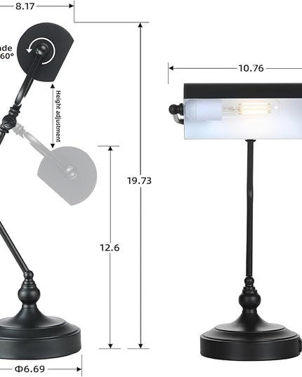 CONCA Classic Antique Touch Adjustable LED Desk Lamp, Bank Lamp, Piano Lamp, Eye Protection Table Lamp with Output Charging Port (Bulb Included in Package) (Black) - LeafyLoom