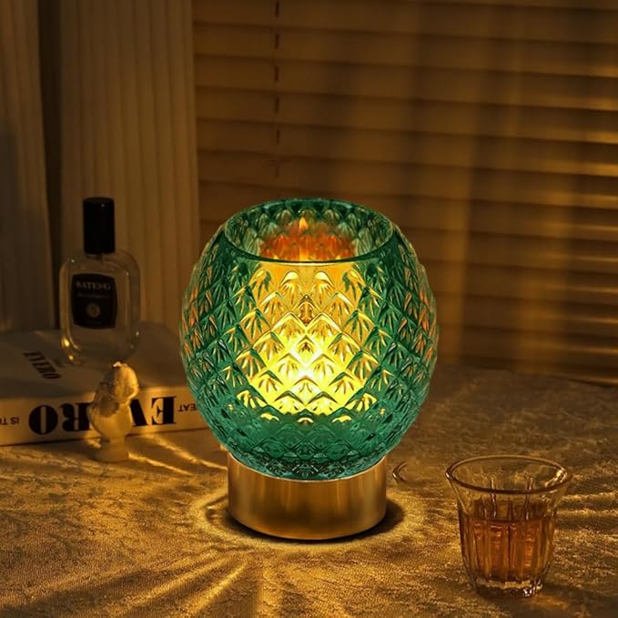 Battery Operated Lamp with Timer,Glass Cordless Lamps with LED Bulb,Decorative Lights for Living Room Bedroom Tabletop Entryway Centerpiece Gift (Green) - LeafyLoom