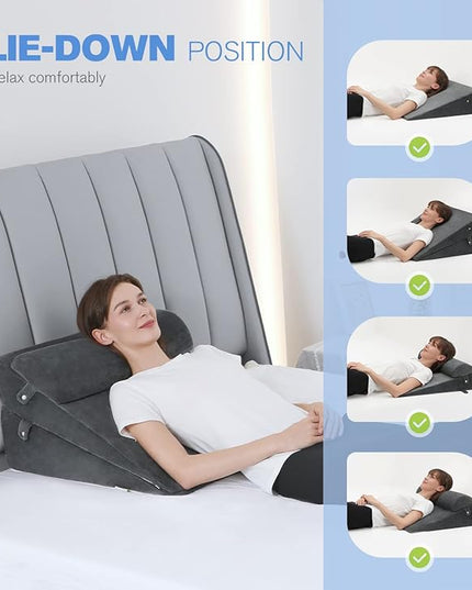 OasisSpace 4 PCS Bed Wedge Pillow Set, Orthopedic Foam Pillow for Back, Leg and Knee Pain Relief, Adjustable Triangle Pillow for Sleeping, Acid Reflux, GERD, Snore, Relax - LeafyLoom