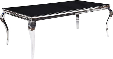 NicBex Dining Table Contemporary Kitchen Table Farmhouse Rustic Dining Table in Stainless Steel & Black Glass Rectangular Dining Table, Easy Assembly, Black - LeafyLoom