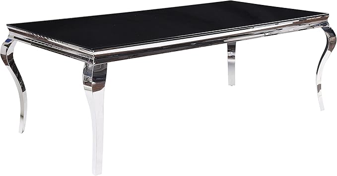 NicBex Dining Table Contemporary Kitchen Table Farmhouse Rustic Dining Table in Stainless Steel & Black Glass Rectangular Dining Table, Easy Assembly, Black - LeafyLoom