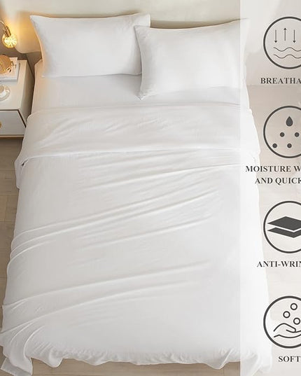 HighBuy Luxury Soft King Size Sheet Set - Breathable & Cooling Sheets - Hotel Quality Bed Sheets King - Extra Soft - Deep Pockets 16 Inch - Easy Fit - 4 Piece Set - Wrinkle Free King Sheets,White - LeafyLoom