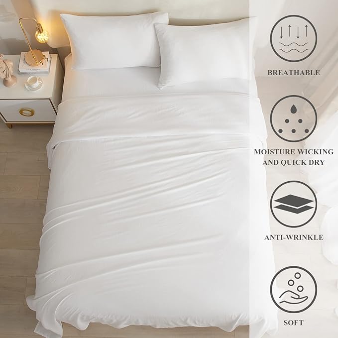 HighBuy Luxury Soft King Size Sheet Set - Breathable & Cooling Sheets - Hotel Quality Bed Sheets King - Extra Soft - Deep Pockets 16 Inch - Easy Fit - 4 Piece Set - Wrinkle Free King Sheets,White - LeafyLoom
