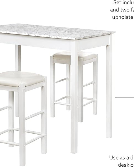 Linon White 3 Piece Faux Marble Tavern Set - LeafyLoom