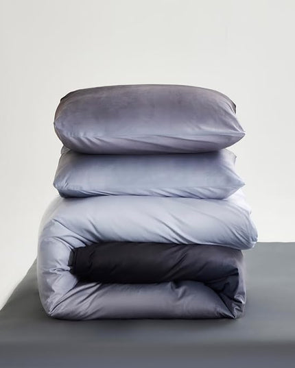 Wellboo Grey Gradient Comforter Sets California King Silver Grey Velvet Bedding Comforters Cal King Modern Plain White and Dark Grey Flannel Quilts Gray Comforters Micromink Sherpa Fuzzy Plush Bed - LeafyLoom