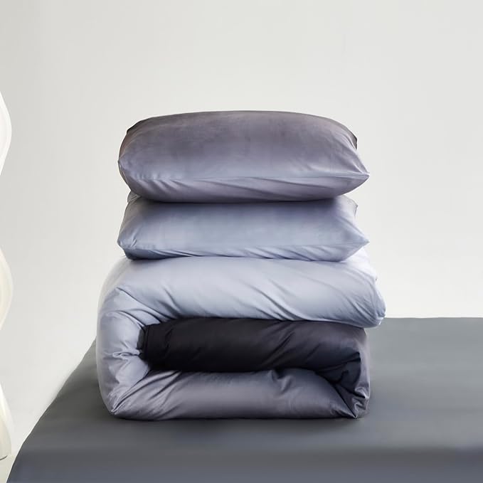 Gray White Gradient Comforter Set Queen Gray Velvet Bedding Comforter Modern Plain White and Deep Gray Gradient Soft Quilt Farmhouse Flannel Comforter Warm Queen Bed Comforter - LeafyLoom