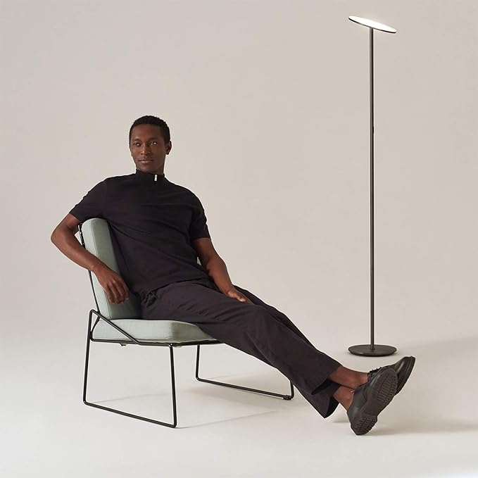 Brightech Sky LED Floor lamp, Torchiere Super Bright Floor Lamp for Living Rooms & Offices - Dimmable, Tall Standing Lamp for Bedroom Reading - Bronze - LeafyLoom