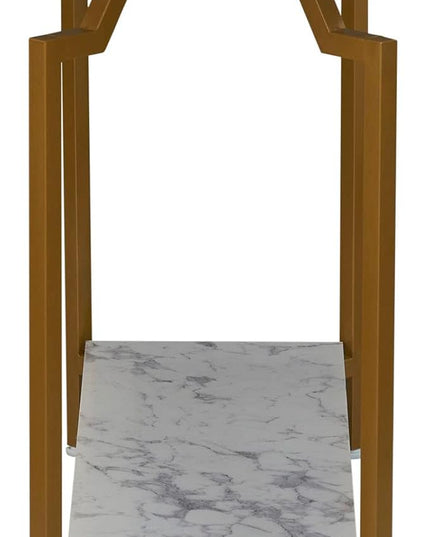 Household Essentials Crown Console Sofa Table with Storage Shelf White Marble and Gold Metal - LeafyLoom