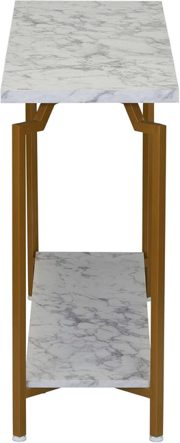 Household Essentials Crown Console Sofa Table with Storage Shelf White Marble and Gold Metal - LeafyLoom