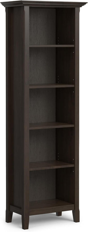 SIMPLIHOME Amherst SOLID WOOD Transitional 5 Shelf Bookcase for The Living, Study Room and Office, 24 inch, Hickory Brown - LeafyLoom