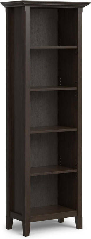SIMPLIHOME Amherst SOLID WOOD Transitional 5 Shelf Bookcase for The Living, Study Room and Office, 24 inch, Hickory Brown - LeafyLoom