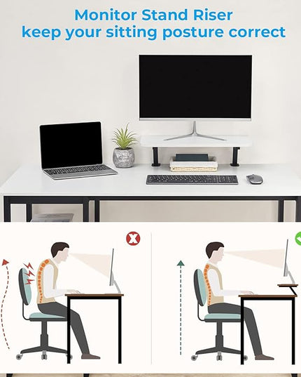 GreenForest Computer Desk with Monitor Stand,47 inch Home Office Desk with Reversible Storage Shelves,Modern Writing Desk Study PC Laptop Work Table,White - LeafyLoom