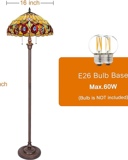 Capulina Tiffany Floor Lamp 2-Light 16x16x63 Inches Antique Victorian Cream Brown Style Stained Glass Industrial Dark Bronze Pole Standing Reading Light for Living Room Bedroom Home Office - LeafyLoom