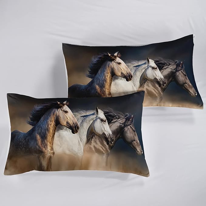 Horse Comforter King Size,Galloping Horse Comforter Set for Kids Teens Girls Boys,3Pcs Bedding Set Printed Comforter with 2 Pillowcases,Soft and Lightweight，King Size - LeafyLoom