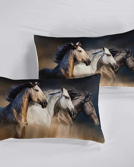 Horse Comforter Full Size,Galloping Horse Comforter Set for Kids Teens Girls Boys,3Pcs Bedding Set Printed Comforter with 2 Pillowcases,Soft and Lightweight，Full Size - LeafyLoom