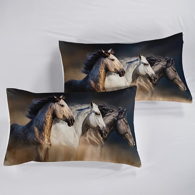 Horse Comforter Twin Size,Galloping Horse Comforter Set for Kids Teens Girls Boys,3Pcs Bedding Set Printed Comforter with 2 Pillowcases,Soft and Lightweight，Twin Size - LeafyLoom