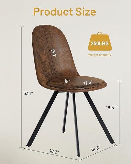 FurnitureR Swivel Dining Chairs Set of 4, Dining Room Chairs Suede Fabric Mid Back Armelss with Padded Rotated Seat Cushion and Metal Legs, Brown - LeafyLoom