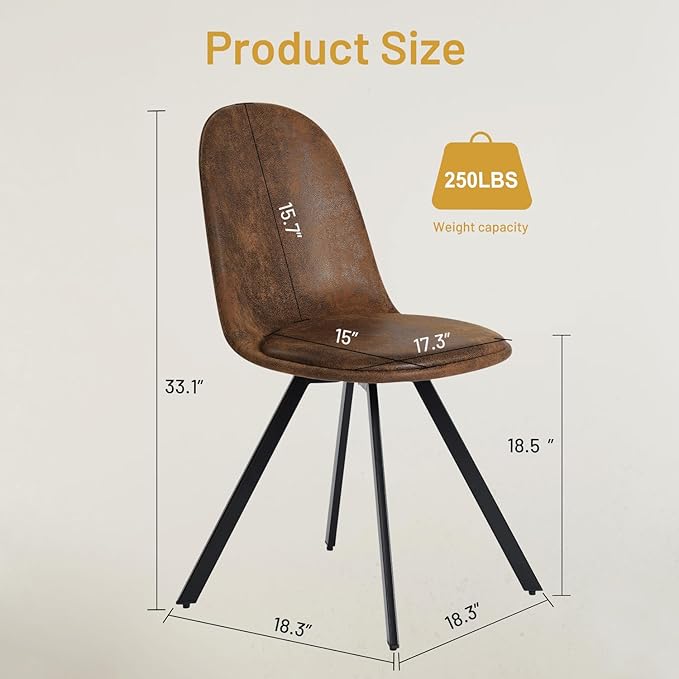 FurnitureR Swivel Dining Chairs Set of 4, Dining Room Chairs Suede Fabric Mid Back Armelss with Padded Rotated Seat Cushion and Metal Legs, Brown - LeafyLoom
