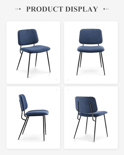 COLAMY Modern Upholstered Fabric Dining Room Accent Diner Stylish Kitchen Chairs with Solid Metal Legs, set of 6, Blue - LeafyLoom