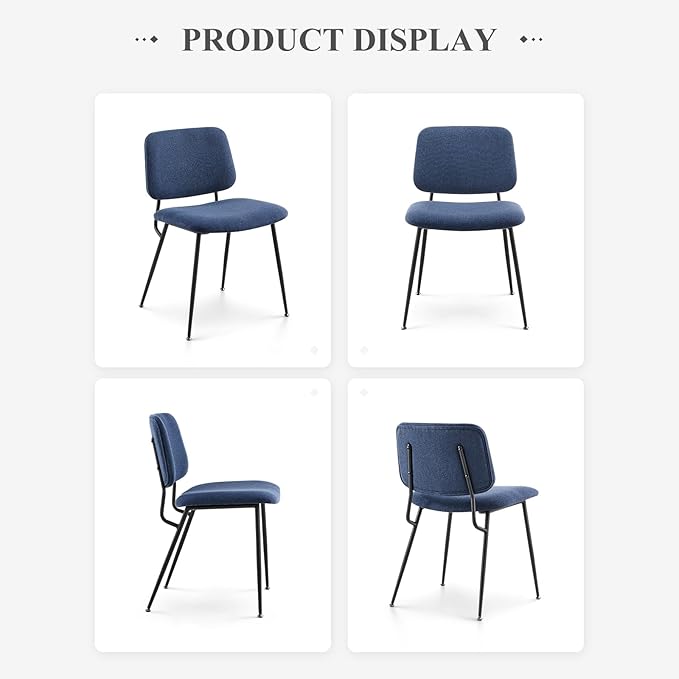 COLAMY Modern Upholstered Fabric Dining Room Accent Diner Stylish Kitchen Chairs with Solid Metal Legs, set of 6, Blue - LeafyLoom
