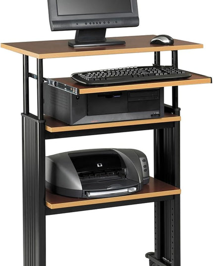 Safco Products 1929CY MUV Mobile Stand-Up Height-Adjustable Desk,Keyboard Storage, Steel Frame Construction, Durable Melamine Laminate Work Surface, 4 Wheels, Narrow Design - LeafyLoom