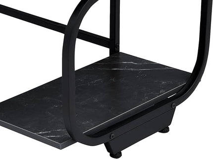 Black Marble 47inch Computer Desk Writing Workstation Home Office Table with 2-Tier Storage Shelves for Small Space - LeafyLoom