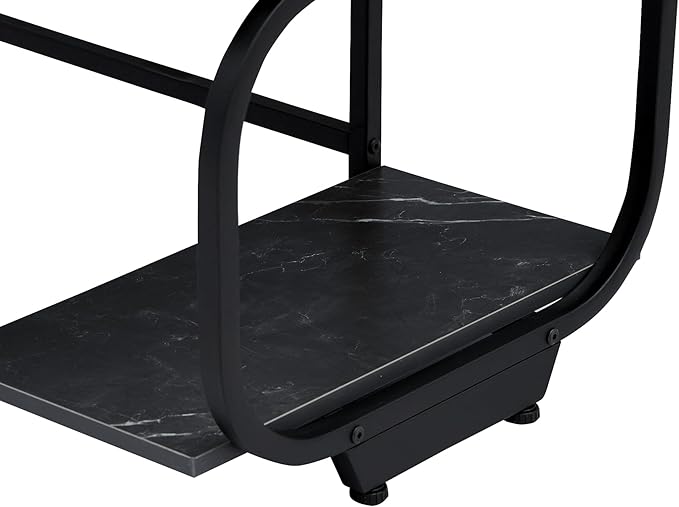 Black Marble 47inch Computer Desk Writing Workstation Home Office Table with 2-Tier Storage Shelves for Small Space - LeafyLoom
