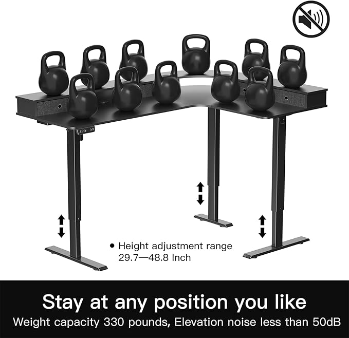 L Shape Standing Desk, 67 * 48 Inches Adjustable Height Standing Desk with 4 Drawers, Corner Electric Standing Desk with Monitor Stand for Home Office, Classic Black - LeafyLoom