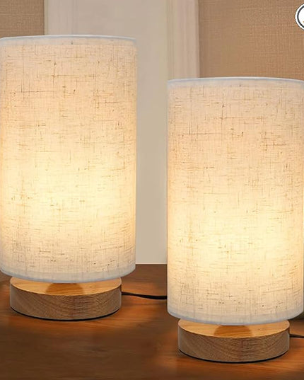 Table Lamps for Bedrooms Set of 2, Minimalist Bedside Lamps Set of 2 with Round Fabric Linen Shade,Reading Small Desk Lamp Set of 2 for Kids Room, Night Nightstand Lamp Set for Living Room, Office - LeafyLoom