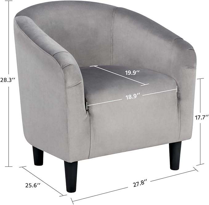 Yaheetech Living Room Chair, Velvet Accent Chair, Upholstered Barrel Chair, Sitting Chair with Armrest and Low Back for Living Room Bedroom Reception Room, Gray - LeafyLoom