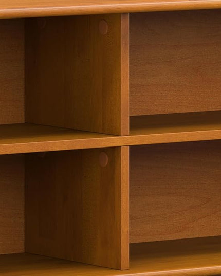 SIMPLIHOME Draper SOLID HARDWOOD 30 inch x 64 inch Mid Century Modern Low Bookcase in Teak Brown for The Living Room, Study Room and Office - LeafyLoom