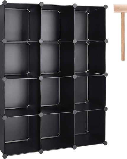 TUMUCUTE Cube Storage Organizer, 12-Cube DIY Plastic Closet Cabinet Modular Bookcase, Storage Shelves for Bedroom Living Room, Office, Black - LeafyLoom