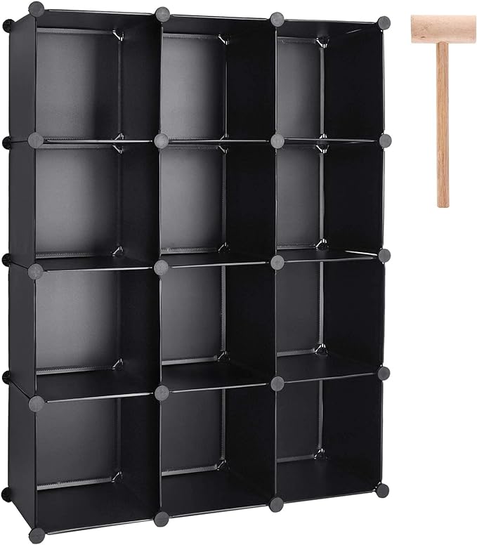 TUMUCUTE Cube Storage Organizer, 12-Cube DIY Plastic Closet Cabinet Modular Bookcase, Storage Shelves for Bedroom Living Room, Office, Black - LeafyLoom