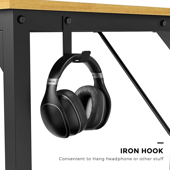 JHK Computer Small Desk Office 32 Inch Writing Work Kids Study Simple Wooden Table for Home Bedroom Modern Style with Headphone Hooks & Storage Bag, Nature - LeafyLoom