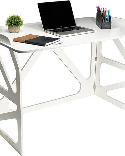 EXCELLO GLOBAL PRODUCTS Stow Away Desk with 30" x 47" Writing Surface: Perfect for Apartments, Dorms, Small Spaces and Work from Home (White) - LeafyLoom