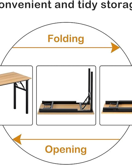 Need Folding Desk for Home Office 39-3/8'' Length Modern Folding Table Computer Desk No Install Needed Teak Color Desktop Black Frame, AC5BB(10060) - LeafyLoom