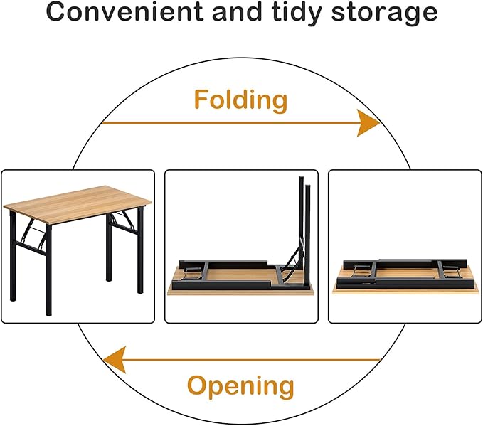 Need Folding Desk for Home Office 39-3/8'' Length Modern Folding Table Computer Desk No Install Needed Teak Color Desktop Black Frame, AC5BB(10060) - LeafyLoom