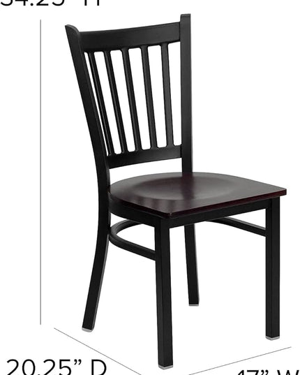 Flash Furniture 2 Pk. HERCULES Series Black Vertical Back Metal Restaurant Chair - Mahogany Wood Seat - LeafyLoom