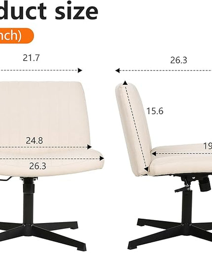 FDW Criss Cross Chair Armless Cross Legged Office Desk Chair Adjustable Swivel Ergonomic Desk Chair No Wheels U Shaped Backrest with Wide Seat Native Sponge Computer Task Vanity Chair for Home Office - LeafyLoom