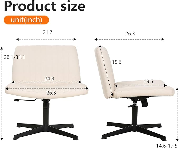 FDW Criss Cross Chair Armless Cross Legged Office Desk Chair Adjustable Swivel Ergonomic Desk Chair No Wheels U Shaped Backrest with Wide Seat Native Sponge Computer Task Vanity Chair for Home Office - LeafyLoom