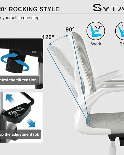 Sytas Home Office Chair Ergonomic, Mesh Desk Chair Lumbar Support, Ergonomic Computer Chair Adjustable Armrest (Gray) - LeafyLoom