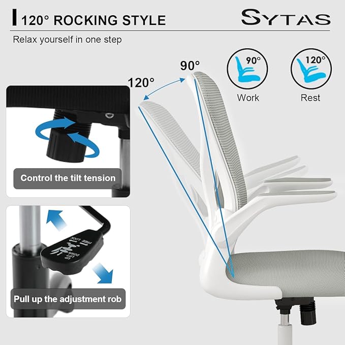 Sytas Home Office Chair Ergonomic, Mesh Desk Chair Lumbar Support, Ergonomic Computer Chair Adjustable Armrest (Gray) - LeafyLoom