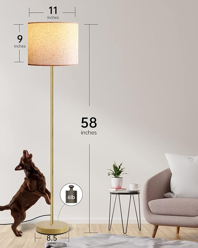 BoostArea Floor Lamp, Standing Lamp, 9W LED Floor Lamp with 3 Dimmable Levels, Simple Standing Lamp with Linen Lampshade, On/Off Footswitch, Tall Floor Lamps for Living Room/Bedroom/Office/Boho, Gold - LeafyLoom