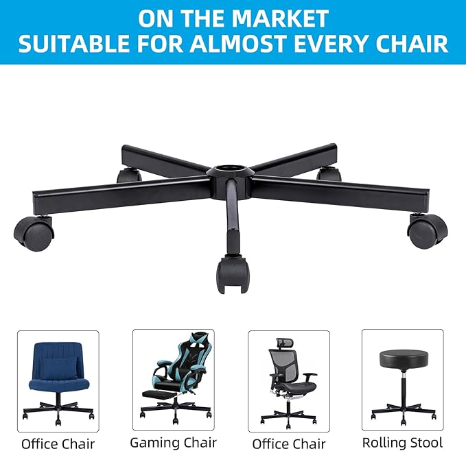 Purgreen Home Office Swivel Chair Base – Durable, Steady and Easy Installation – Perfect for Criss Cross and Cross Legged Chairs with Replacement Casters (Blcak, Base+Wheel), KING24AER01 - LeafyLoom
