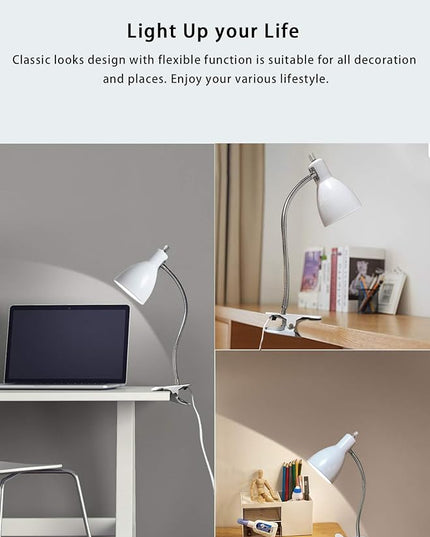 Desk lamp Eye-Caring Table Lamps, 360°Rotation Gooseneck Clip on Lamp Reading Light Portable Reading Book Light, Clamp Light, Study Desk Lamps for Bedroom and Office Home Lighting (White) - LeafyLoom