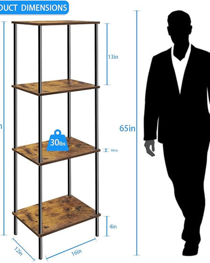 melos 4 Tier Bookshelf, Classically Tall Bookcase Shelf Storage Organizer, Modern Book Shelf for Bedroom, Living Room and Home Office - LeafyLoom