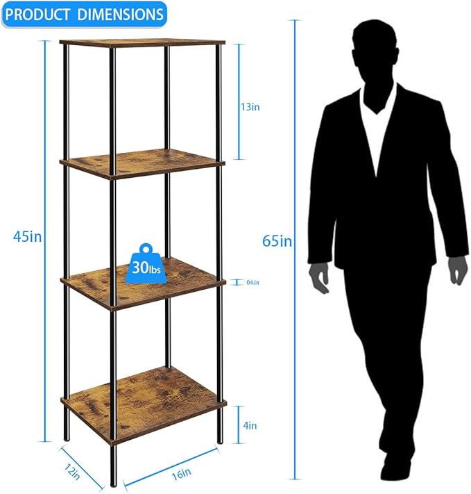 melos 4 Tier Bookshelf, Classically Tall Bookcase Shelf Storage Organizer, Modern Book Shelf for Bedroom, Living Room and Home Office - LeafyLoom