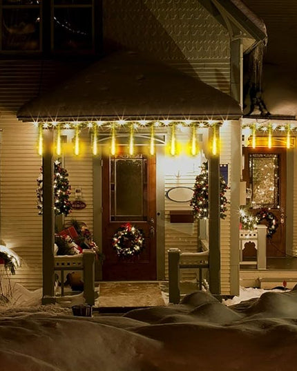 Kwaiffeo Outdoor Christmas Lights, Meteor Shower Lights 12 inch 8 Tube 192 LED Icicle Christmas Lights for Tree Thanksgiving New Year Holiday Party, Wedding Lights Wedding Decorations, Warm White Kwaiffeo